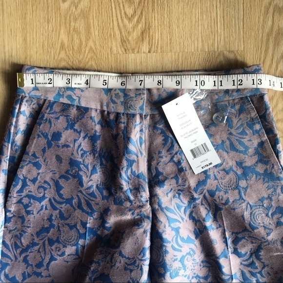 NWT French Connection Trousers Floral Jacquard Blue Old Money Cropped 0 - Picture 4 of 8